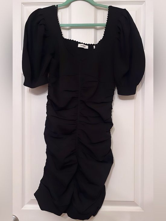 Sandro Dresses & Skirts - Sandro Black Ruched Puff-Sleeve Mini Dress with Scoop Neck